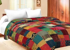 More details for vintage kantha quilt bohemian handmade  patchwork bedspread blanket throw