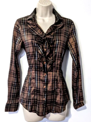 Camisa Nara Camicie I Para Mujer Botón Frontal Cuadros Volantes Frontal Tela Elástica Usada en Excelente Condición Foto 1 de 4