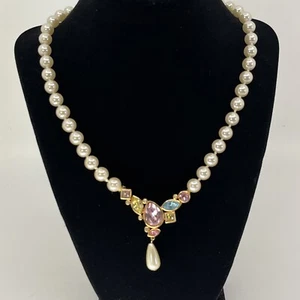"Collar vintage Estate Swarovski imitación perlas y cristal multicolor brillante 20""" - Imagen 1 de 7