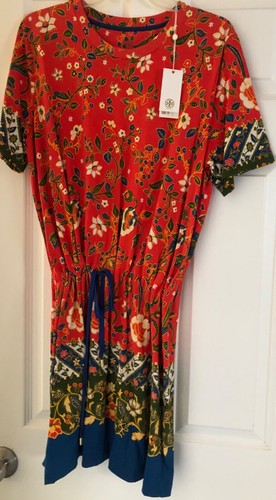 T shirt floreale nuova con etichette Tory Burch Jessie Samba Batik abito L
