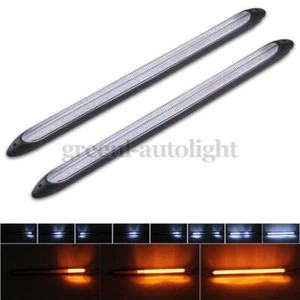 2X 11" pulgadas LED DRL luz de circulación diurna amarillo blanco tira de señal de giro faros - Imagen 1 de 12