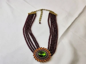 Heidi Daus Dazzling Delight 5 Strand Purple Crystal Necklace Orange Green Choker - Picture 1 of 8