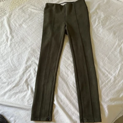 Anthropologie Faux Suede Leggings Womens Olive Green Ankle Zip Pants 26 - Image 1 of 4