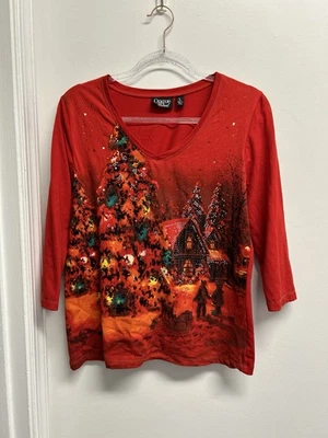 Onque Casual | Mujer L | Top Camisa Roja Navidad Adornada Estrás Nieve Foto 1 de 4