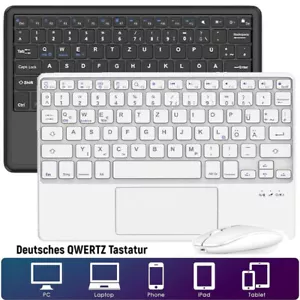 QWERTZ Tastatur Touchpad Bluetooth für Android iOS Smartphones Windows iPad PC - Bild 1 von 43