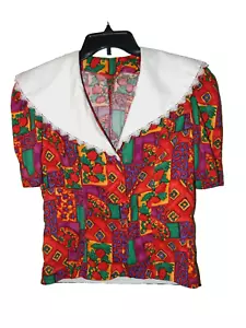 Vintage 80s 90s Abstract Bright Geo Button Up Top Womens S/M Top & Skirt Set 2Pc - Picture 1 of 7