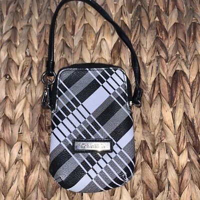 Calvin Klein Marybelle 拉链钱包腕带格子黑色白色 — 第 1/4 张图片