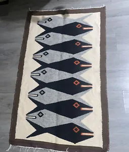 Vintage Wool Runner Rug Fish Union Of Souls Native American Style Multi 43x26.5” - Picture 1 of 8