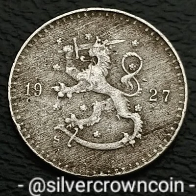 Finlandia 🇫🇮 25 Pennia 1927 S. KM#25. Moneda de 25 céntimos. Cuarto de dólar León desenfrenado Foto 1 de 4