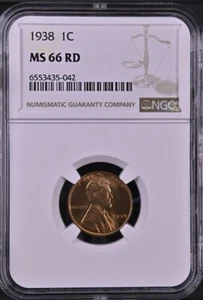 1938 1C RD Lincoln Wheat One Cent NGC MS66RD 6553435-042 - Picture 1 of 2