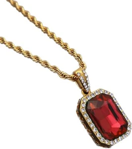 Dije colgante de piedra preciosa de color cuadrado y cadena de cuerda en tono dorado estilo mini colgante - Imagen 1 de 32