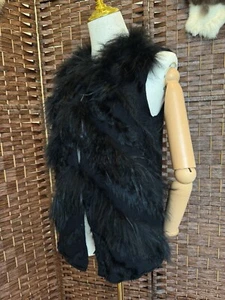 Sz M VINTAGE PINKO Rabbit Fur Ostrich Marabou Feather Black Knit Vest - Picture 1 of 14