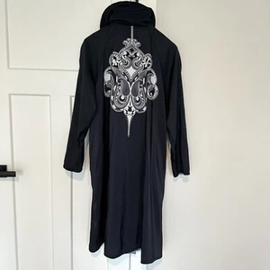 Mycra Pac Now Reversible Black Steel Blue Pleated Shawl Hood Rain Coat OP Jacket - Picture 1 of 8