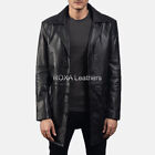 Cool Men Black Authentic Sheepskin Real Leather Button Long Coat Premium Quality