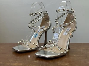 Steve Madden Panola Silver Studs Sandal Heels Women's Size 6 M - Picture 1 of 9