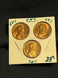 THREE UNC LINLINCOLN PENNIES - 1968 S, 1969 S, 1970 S - Imagen 1 de 2