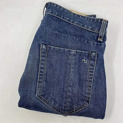 Jeans masculino Rag & Bone 31 edição padrão usado azul denim botão mosca perna reta - Imagem 1 de 4