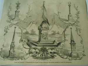 Gravure 1865 - Camp de chalons Monuments élevées pous les ous officier soldats - Picture 1 of 1