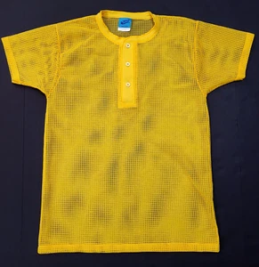 Vintage Yellow Fishnet Button Pullover Shirt Sneakers Brand Size M 38-40 US Made - Picture 1 of 13