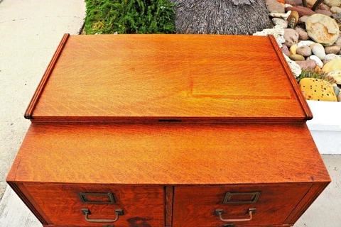 Antique Yawman Erbe Tiger Oak Industrial Stacking File Cabinet Top Section Cap Cover