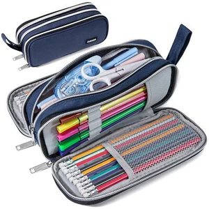 Pencil Case Pen Bag Pen Pouch Pen Case Canvas Zipper Pencil Pouch 3 Compartme... - Picture 1 of 7