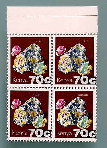 Thematic Stamp Fluorite Minerals 70c KENYA,1977 HARIASTAMP MNH Block Of Four Ovp Cover