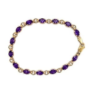 10k Yellow Gold Amethyst Birthstone 7.25 inch long Bracelet 5.2g - Picture 1 of 4