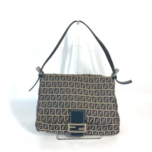 FENDI shoulder bag Mamma Baguette Zucchino Shoulder Bag Canvas/Leather Navy - Foto 1 di 18