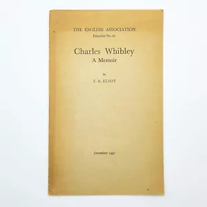 Charles Whibley: A Memoir 1931 T. S. Eliot ~ First Edition - Imagen 1 de 4