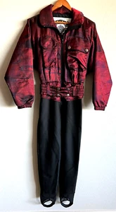 Vintage NILS Ski Suit * Red / Burgundy & Black Iridescent * Size 8 * Stirrup - Picture 1 of 6