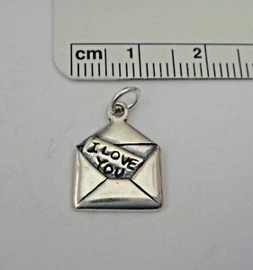 Sterling Silber 3D 16x12mm Umschlag Liebesbrief sagt Ich liebe dich Charm - Bild 1 von 2