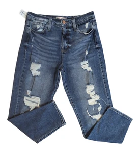 SO Kohls Womens Medium Wash Distressed Denim Stretch High Rise Mom Jeans Sz 7 - Picture 1 of 4
