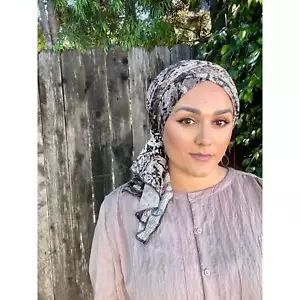 Women's Head Scarf Hair Cover, Flowing Print Neutral Textured Hijab Tichel - Picture 1 of 5