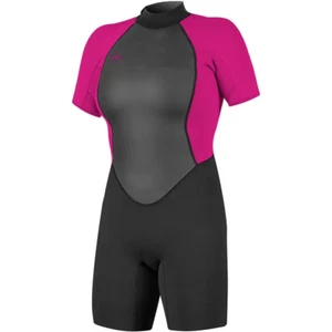2025 O'Neill Womens Reactor II 2mm Back Zip Shorty Wetsuit - Black / Berry - Picture 1 of 2