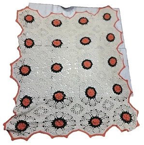 Cottage Core Large Granny Square Multicolored Rose Crochet Tightly Knit Blanket - Picture 1 of 10