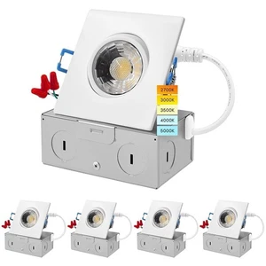Luxrite 3" Square Gimbal Recessed LED Lights 8W 5 CCT 600LM, Dimmable 4 Pack - Picture 1 of 7