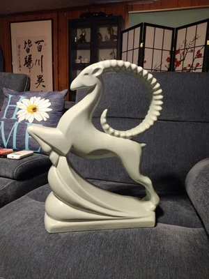 1989 Royal Haeger Pottery Leaping Gazelle Rare Blue Art Deco 19" Tall - image 1 of 4