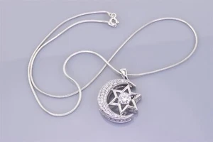 Colgante de plata esterlina estrella lunar cúbico circonio islam 925" cadena de 18 - Imagen 1 de 7