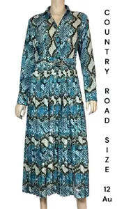 🌻COUNTRY ROAD SIZE 12 REPTILE PRINT MINT PLEATED SHIRT DRESS NWOT - Picture 1 of 14