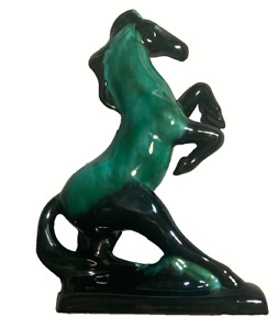 14 in Vintage 1970s Blue Mountain Pottery Horse Figurine Statue Green Black