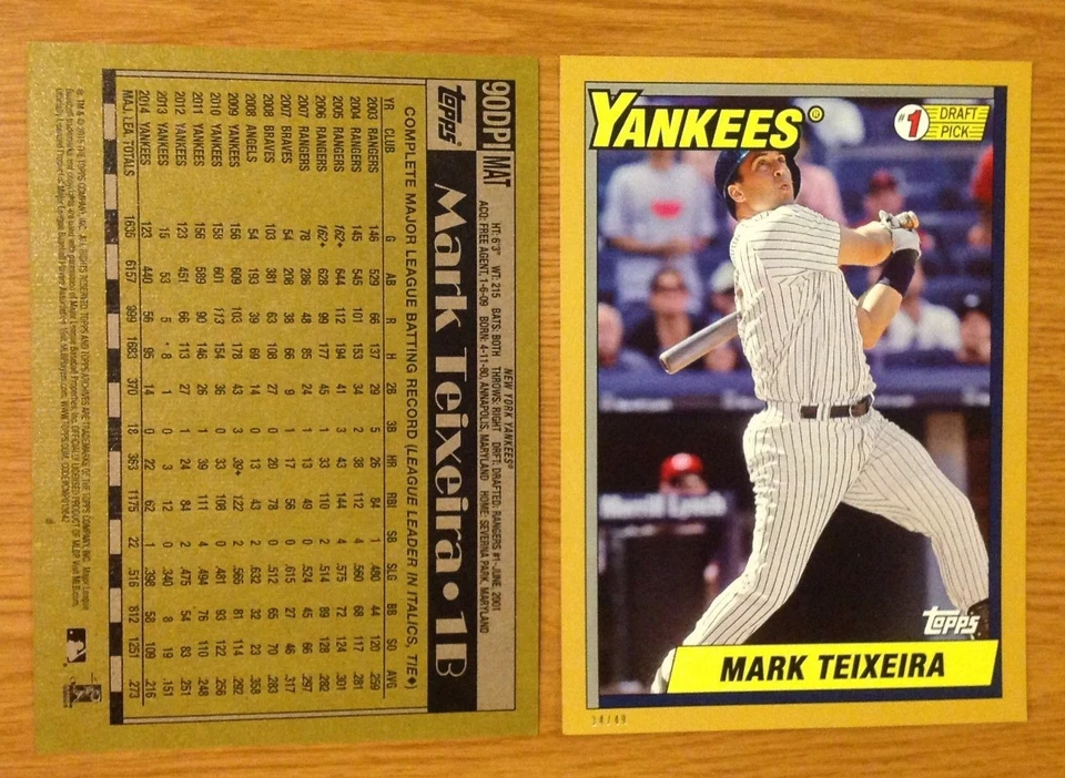 MARK TEIXEIRA #MT Yankees #ed/49 Made 2015 Topps 5x7 1990 #1 Draft Picks Gold - Image 1 of 1