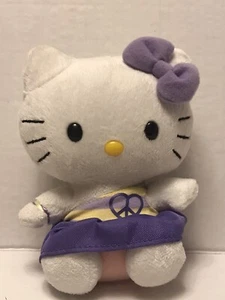 TY Sanrio Hello Kitty 6” Mini Plush Purple Yellow Peace Sign Dress w / Lilac Bow - Picture 1 of 10