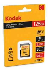 KODAK 128GB SDXC Card 4K UHS-I U3 Cl.10 95MB/s EKMSD128GXC10HPR NEU 010-394