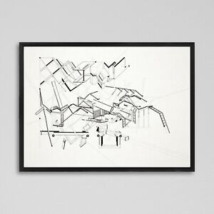 A2 Architectural drawing Monochrome Pencil Architecture Geometric Ink Art Print