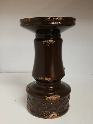 Ceramic Pedestal Pillar Candle Holder Large 12” Candlestick Decor Brown - Image 1 of 4