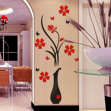 Faça você mesmo Vaso Flor Árvore Cristal arcylic 3D Adesivos e decalques de parede Decoração De Casa Escritório