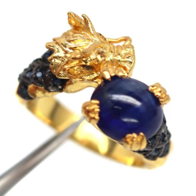 Anillo Joyería Dos Tonos Dragón Zafiro Azul-Amarillo Piedras Preciosas Plata 925 Talla 6.25 Foto 1 de 4