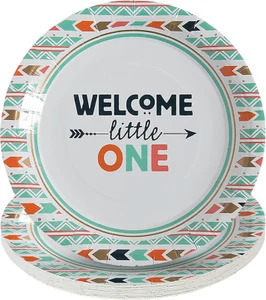 Boho Tribal Party Supplies - round Paper Dinner Plates for Baby Showers and More - Picture 1 of 4