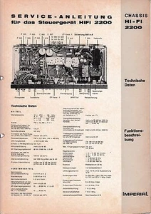 Manual de servicio instrucciones para unidad de control Imperial HiFi 2200 - Imagen 1 de 1