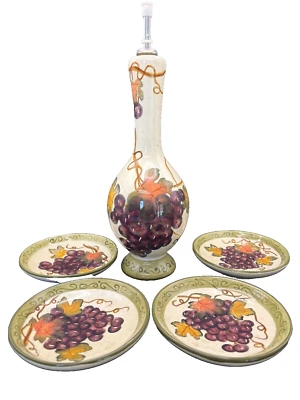 Juego de 5 piezas - Crueta de aceite de oliva y 4 platos de inmersión patrón de uva Foto 1 de 4